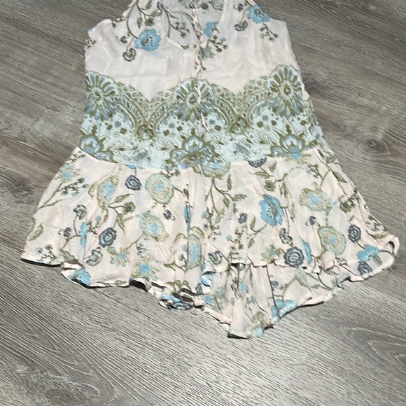 Free People Dobby Dot Blue Green Floral Slip Dress - Picture 12 of 13